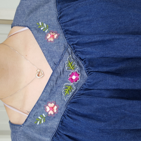 VANITY FAIR Embroidered Floral Blue Denim Maxi Dress, Vintage 80s, (Plus) - Picture 5 of 8